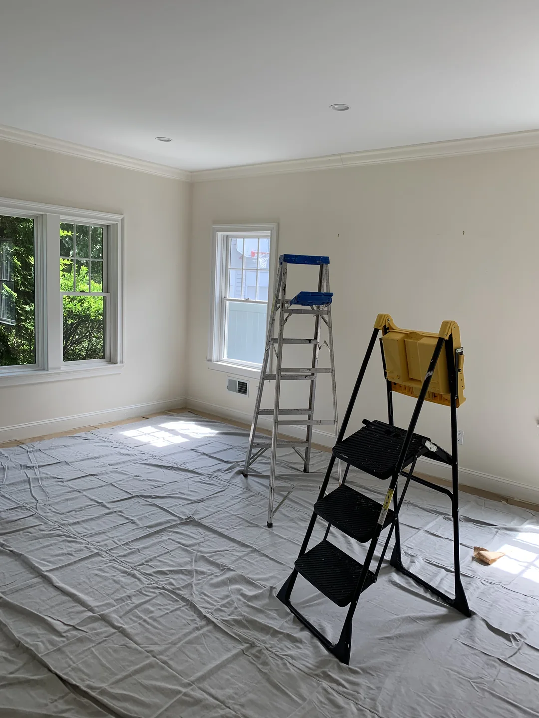 Protected residential room prepared for interior painting